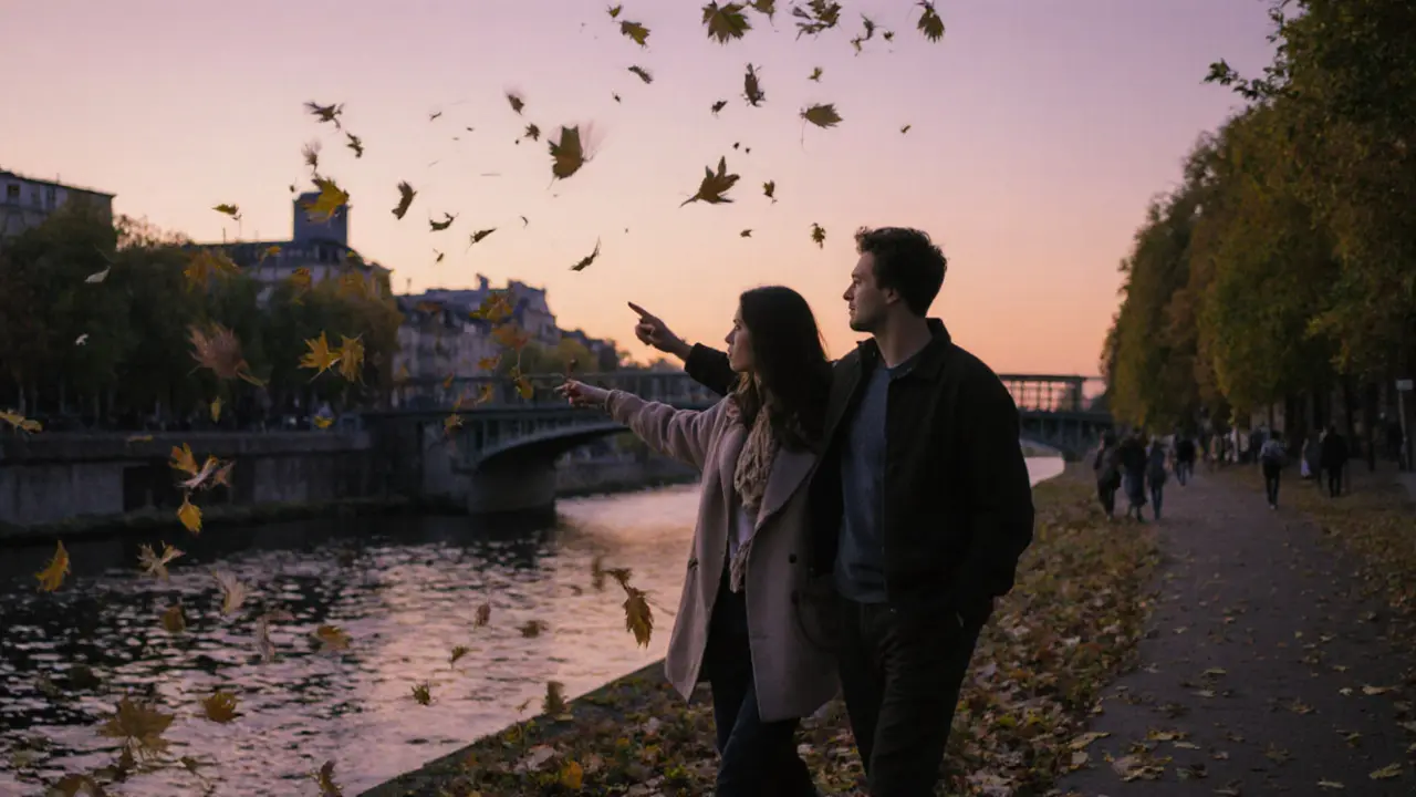 Two individuals walking along the Spree River in autumn, sharing a quiet moment.