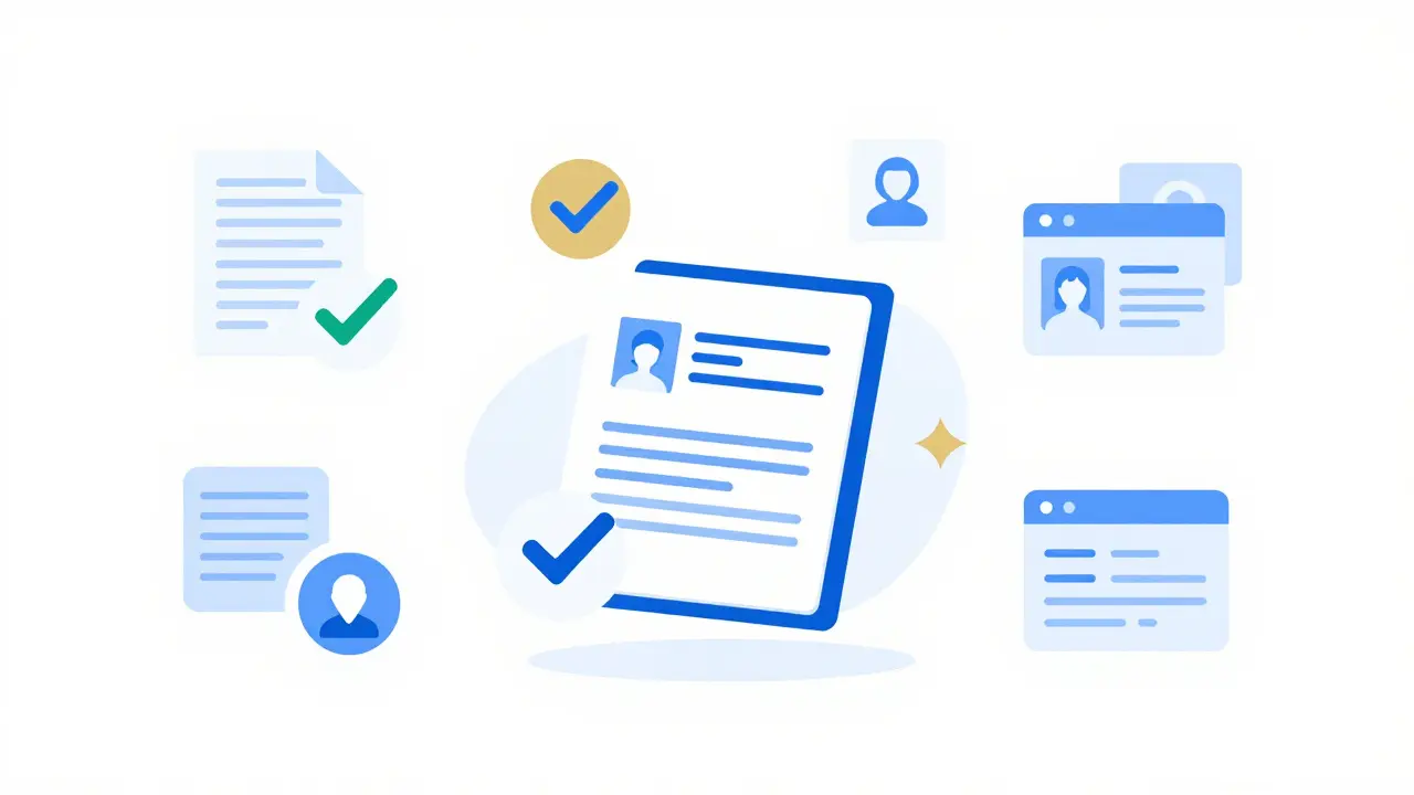 Abstract illustration of document verification and compliance process