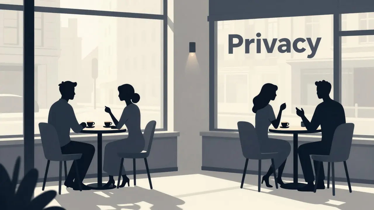 Silhouettes sitting at a cafe table illustrating privacy and discretion.